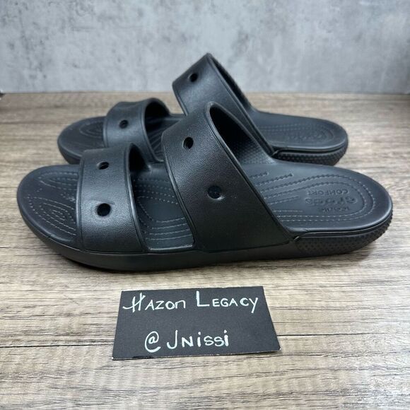 Crocs~Women’s~Black Two Strap Slides Open Toe Casual Comfort~Size 11 - Picture 1 of 10